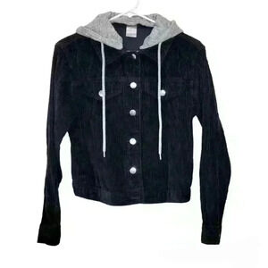 Womens Juniors Corduroy Jacket with Hood Sz  XS Black